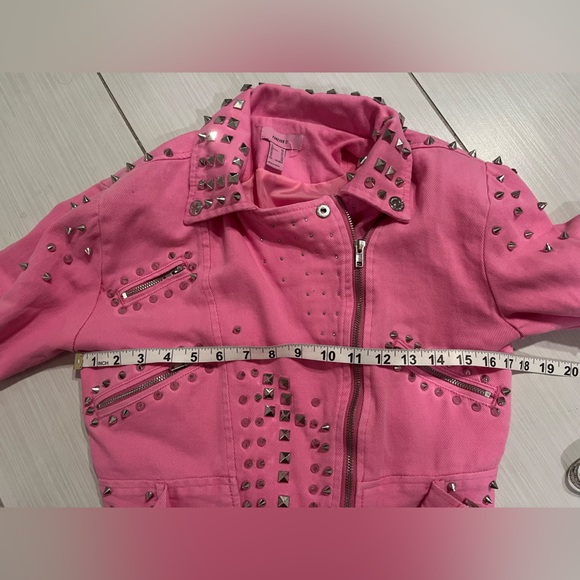 Forever 21 Pink Cropped Denim Jacket with Silver Studs XS - Picture 6 of 7